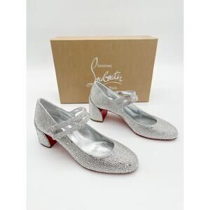 New Christian Louboutin Sweet Jane Strass Crystal Mary Jane Block Heels EU 38